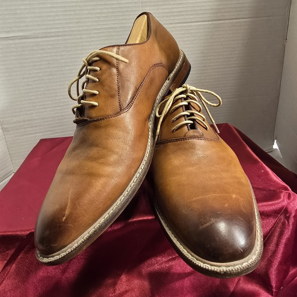 ASTON GREY MEN'S LEU OXFORD DRESS SHOES COGNAC COLOR LEATHER SIZE 12 - Picture 2 of 9